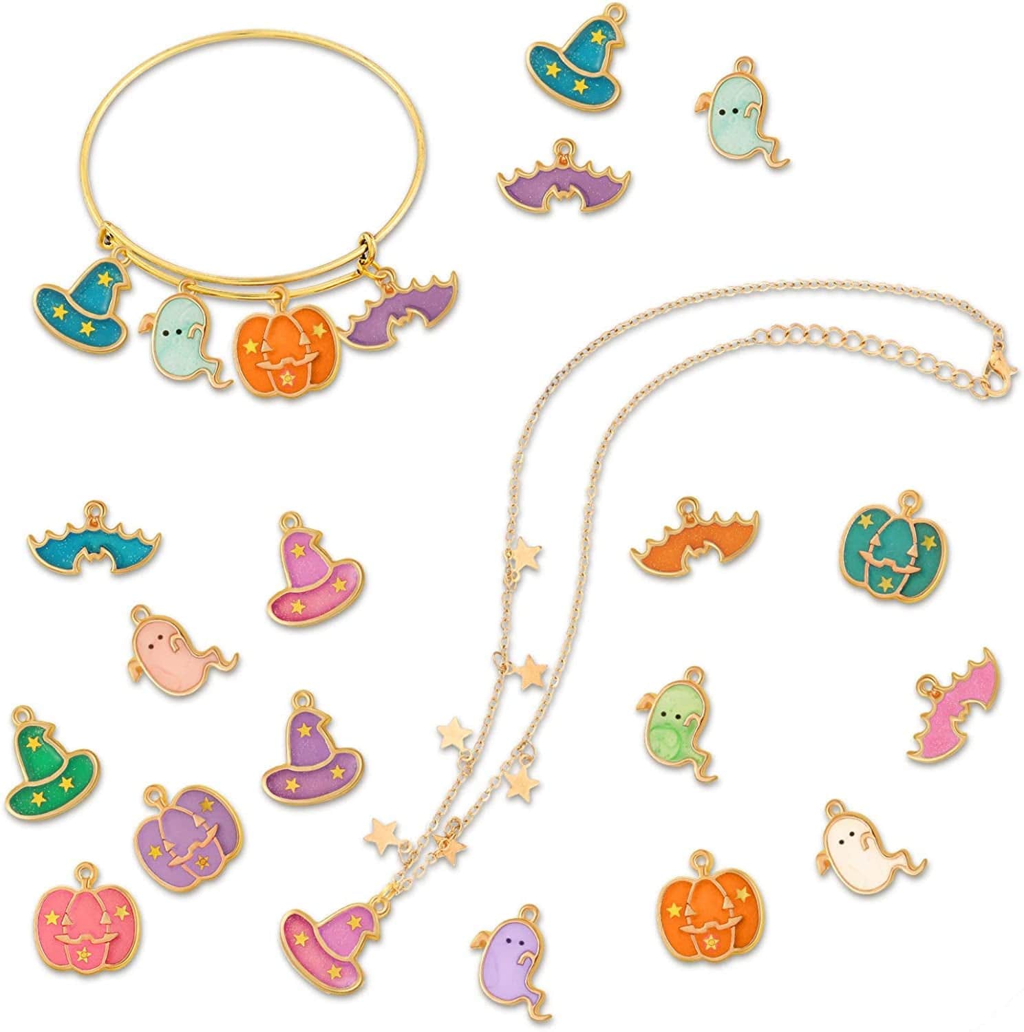 Halloween DIY Charms Halloween Alloy Charms Pendants Pumpkin Ghost Wizard Hat Jewelry Making Charms for DIY Halloween Jewelry Necklace Bracelet Accessories