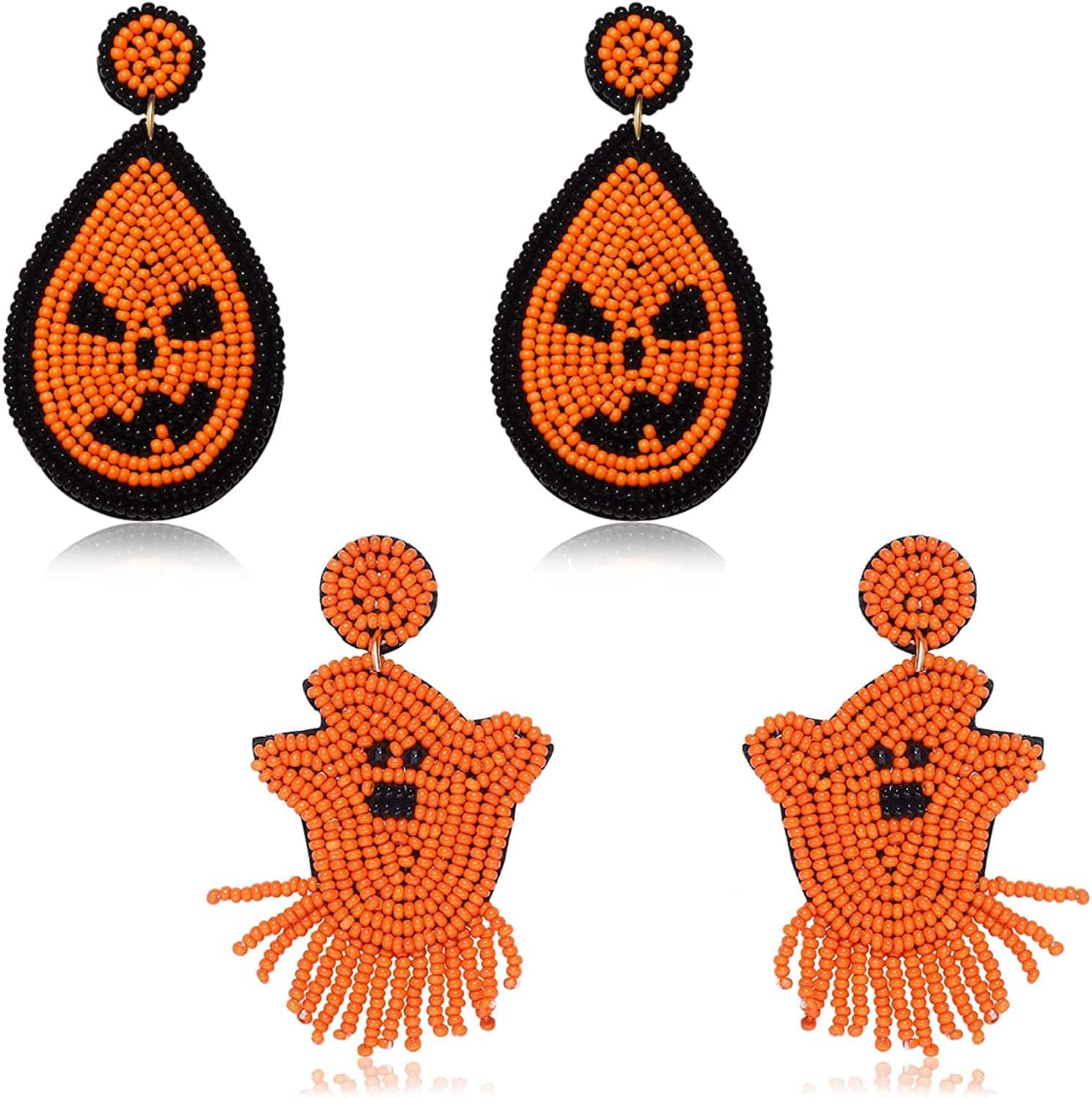 Halloween Earrings Beaded Fringe Pumpkin Spooky Ghost Dangle Earrings Halloween Costume Accessory Idea Gifts for Women Pumpkin Ghost