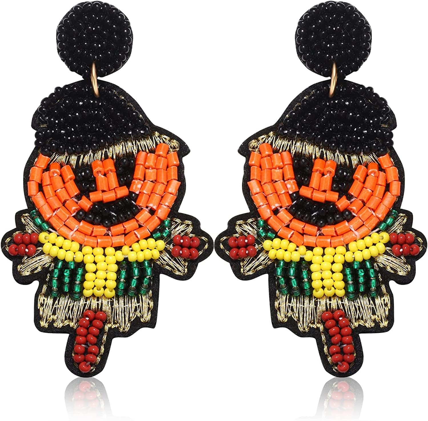 Halloween Earrings Beaded Fringe Pumpkin Spooky Ghost Dangle Earrings Halloween Costume Accessory Idea Gifts for Women Black Scarecrow