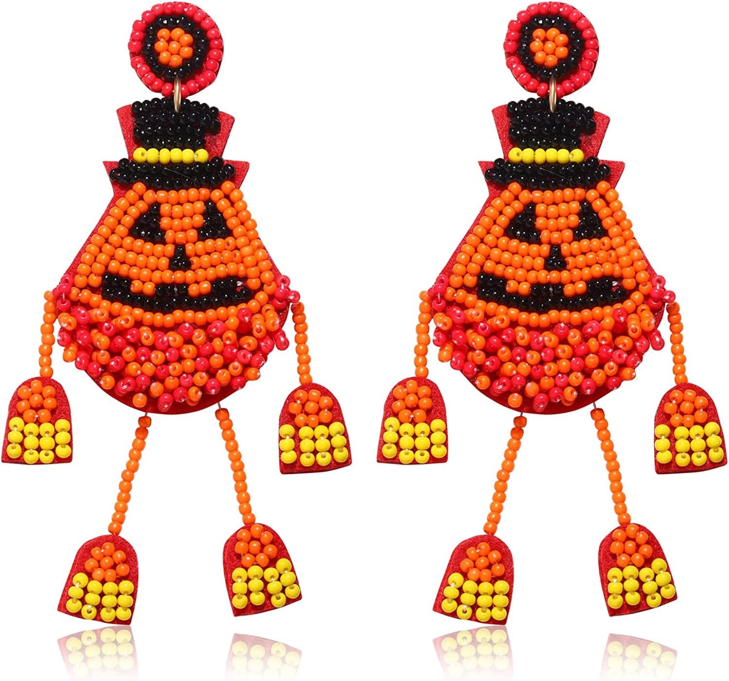 Halloween Earrings Beaded Fringe Pumpkin Spooky Ghost Dangle Earrings Halloween Costume Accessory Idea Gifts for Women Pumpkin