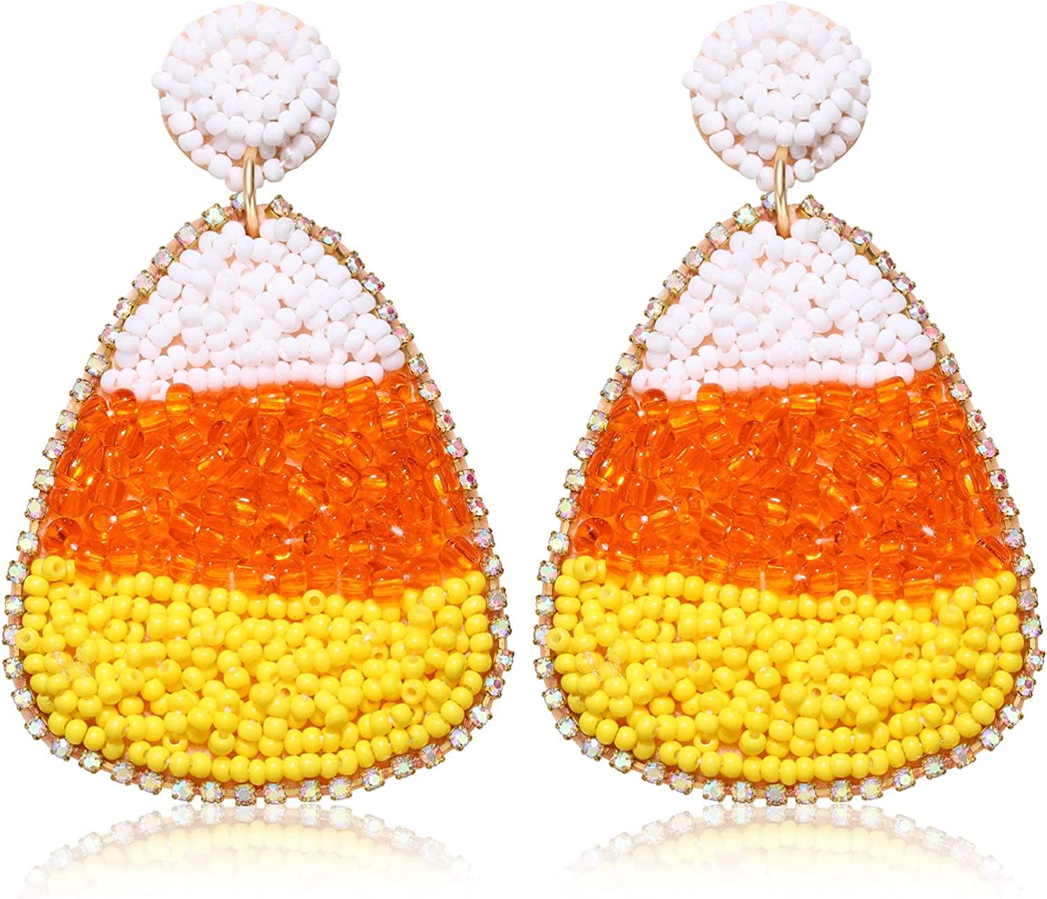 Halloween Earrings Beaded Fringe Pumpkin Spooky Ghost Dangle Earrings Halloween Costume Accessory Idea Gifts for Women Yellow Candy Corn