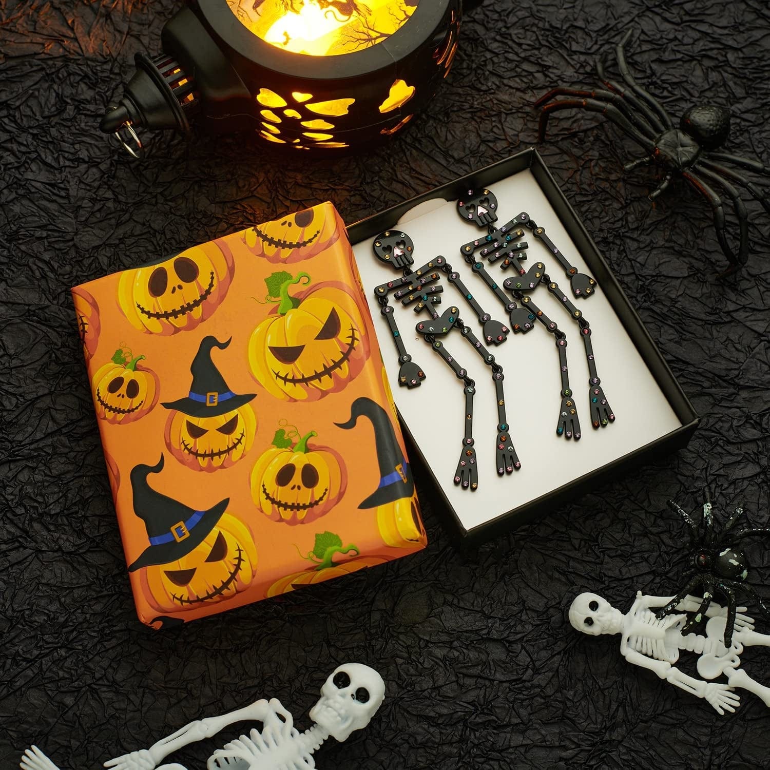 Halloween Earrings for Women Skeleton Earrings Skull Dangle Earrings Gothic Jewelry Cool Jewelry Funny Earrings Halloween Jewelry with Colorful Rhinestone