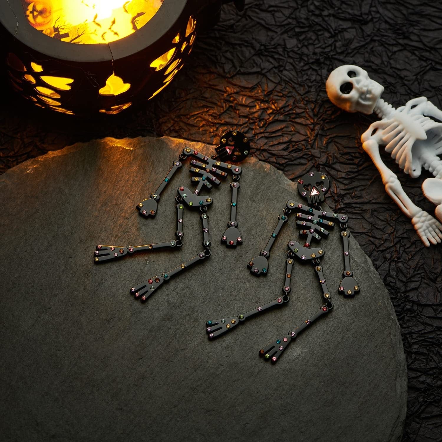 Halloween Earrings for Women Skeleton Earrings Skull Dangle Earrings Gothic Jewelry Cool Jewelry Funny Earrings Halloween Jewelry with Colorful Rhinestone