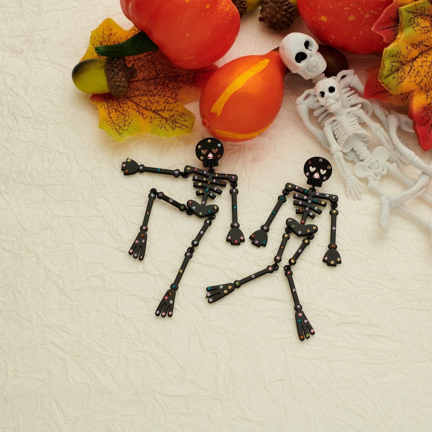 Halloween Earrings for Women Skeleton Earrings Skull Dangle Earrings Gothic Jewelry Cool Jewelry Funny Earrings Halloween Jewelry with Colorful Rhinestone