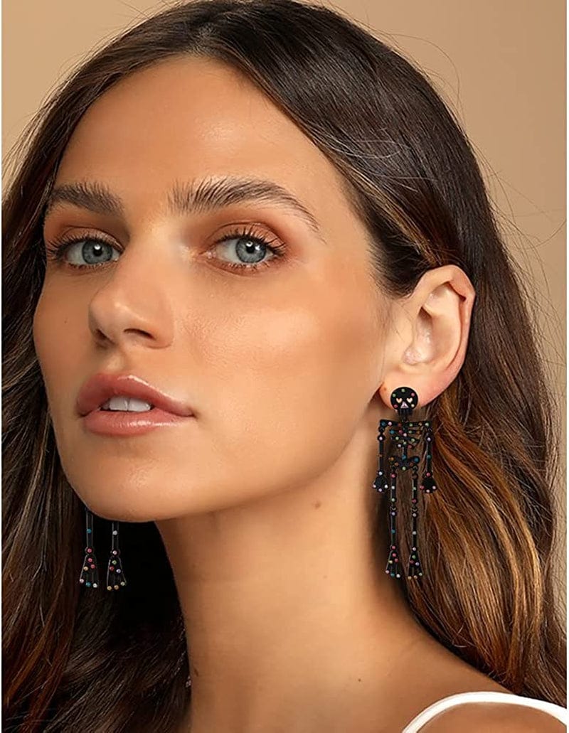 Halloween Earrings for Women Skeleton Earrings Skull Dangle Earrings Gothic Jewelry Cool Jewelry Funny Earrings Halloween Jewelry with Colorful Rhinestone