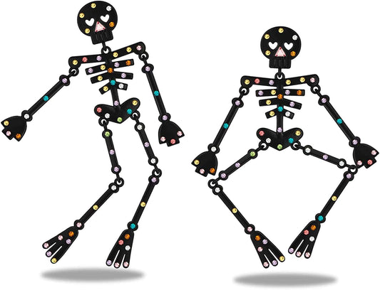 Halloween Earrings for Women Skeleton Earrings Skull Dangle Earrings Gothic Jewelry Cool Jewelry Funny Earrings Halloween Jewelry with Colorful Rhinestone EH20983A