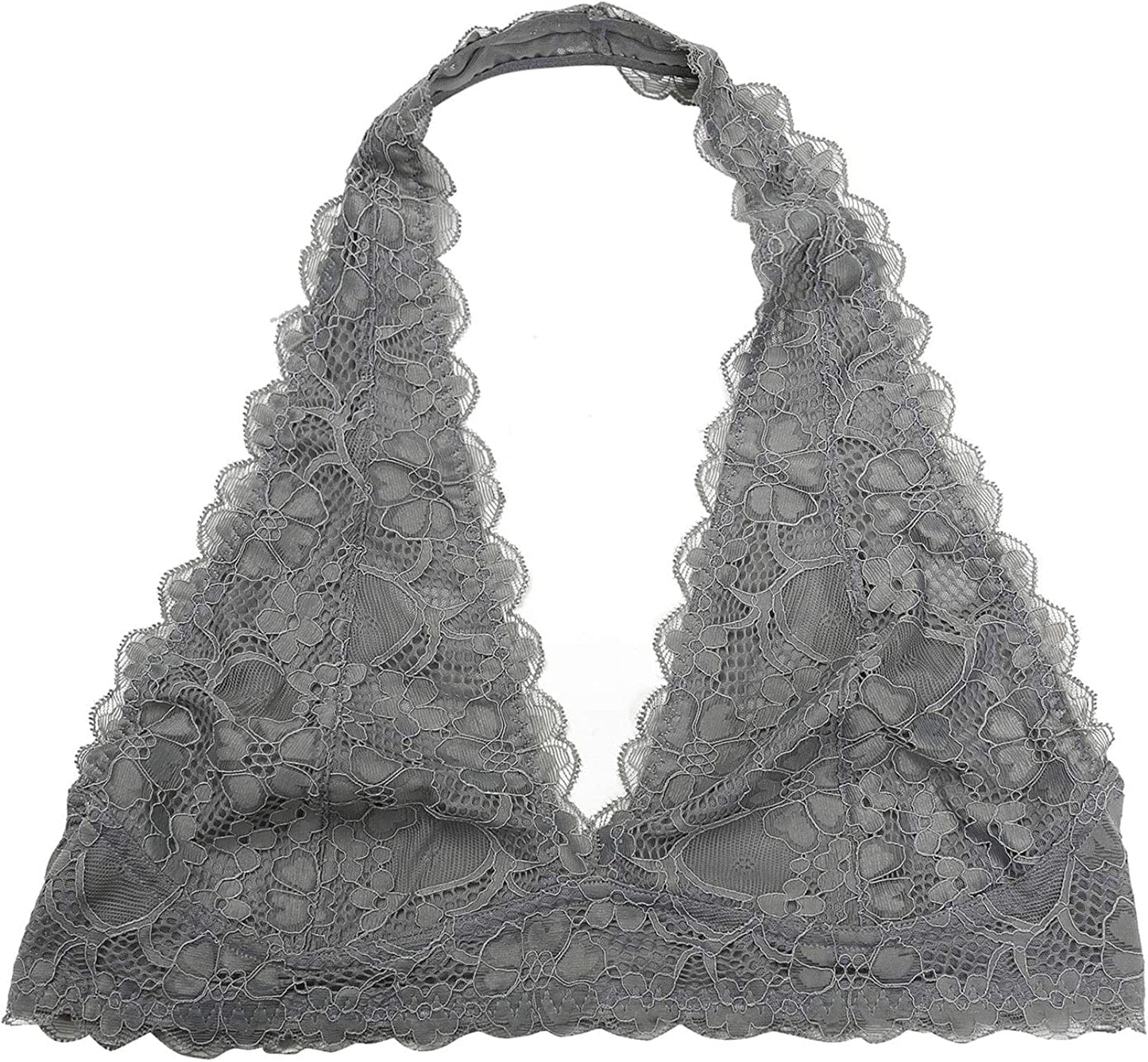 Halter Lace Bralette Unpadded Wireless Sheer Bra Bustier Full Coverage Lingerie