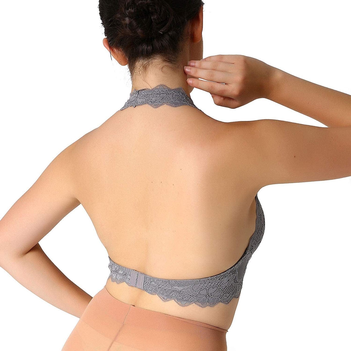 Halter Lace Bralette Unpadded Wireless Sheer Bra Bustier Full Coverage Lingerie