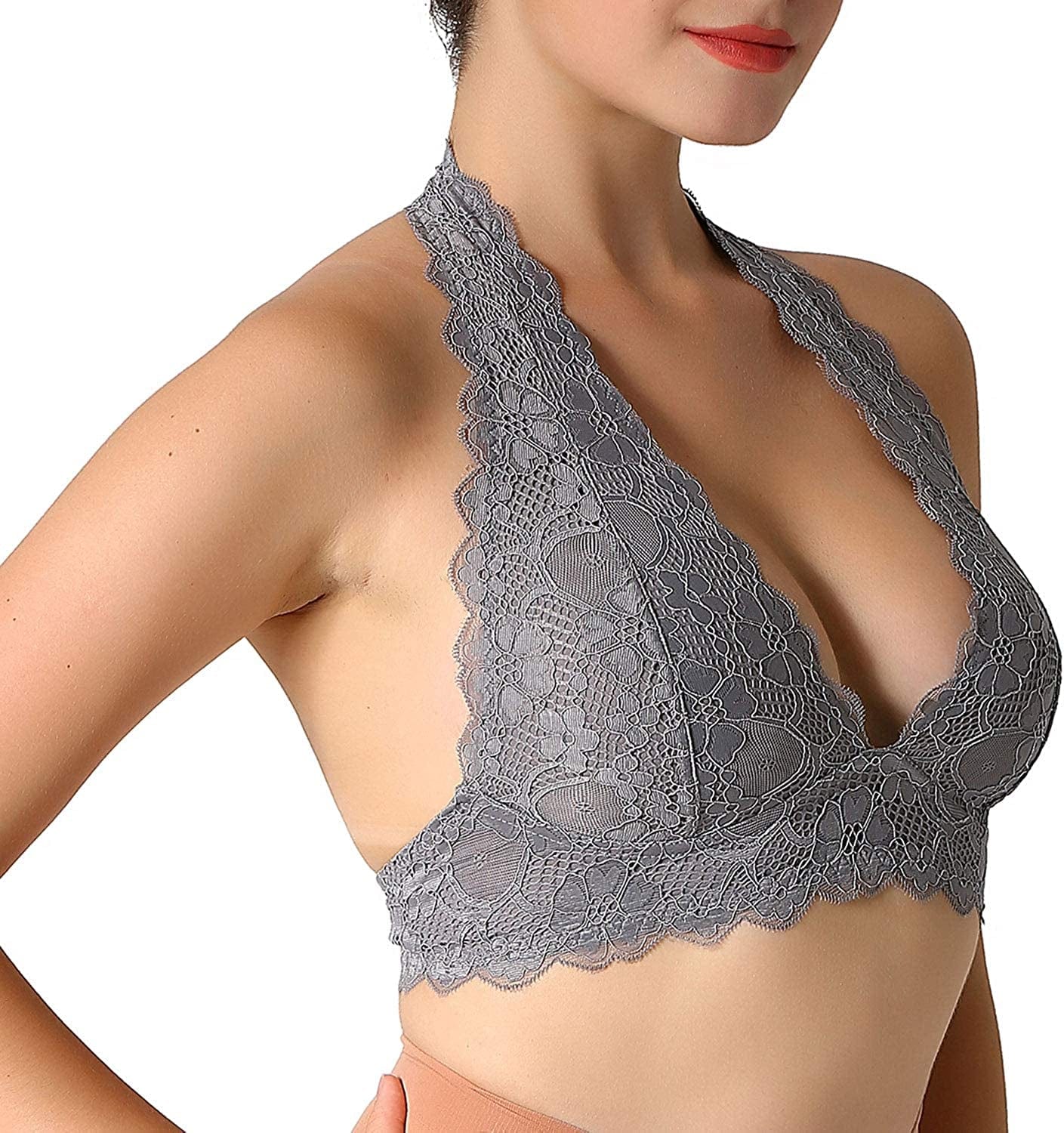 Halter Lace Bralette Unpadded Wireless Sheer Bra Bustier Full Coverage Lingerie