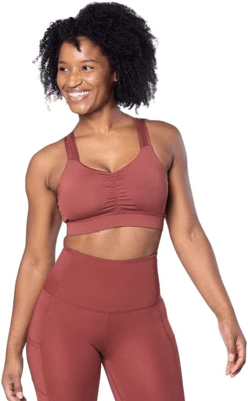 Handful Women'S Y-Back Maximum Support Racerback Sports Bra with Removable Pads, Wire Free Yoga Bra Rooted / Medium