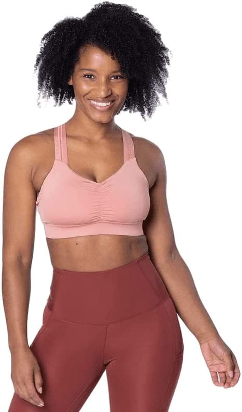 Handful Women'S Y-Back Maximum Support Racerback Sports Bra with Removable Pads, Wire Free Yoga Bra Down to Earth / Medium
