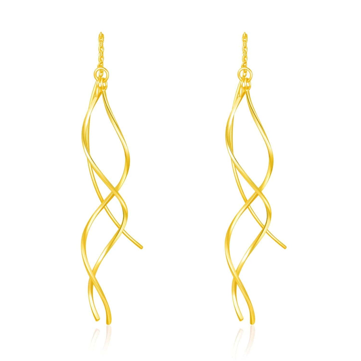 Handmade Earrings for Women, 925 Sterling Silver Earrings, Fashionable Long Threader Earrings, Twisted Linear Curved Dangle Drop Earrings, Hypoallergenic Tiny Twist Earrings Gift for Teens Girls Gold