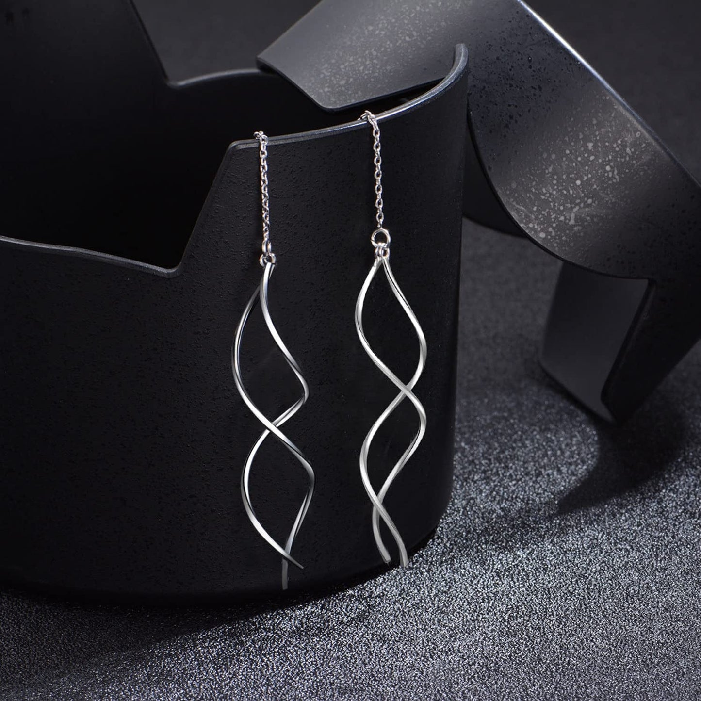 Handmade Earrings for Women, 925 Sterling Silver Earrings, Fashionable Long Threader Earrings, Twisted Linear Curved Dangle Drop Earrings, Hypoallergenic Tiny Twist Earrings Gift for Teens Girls