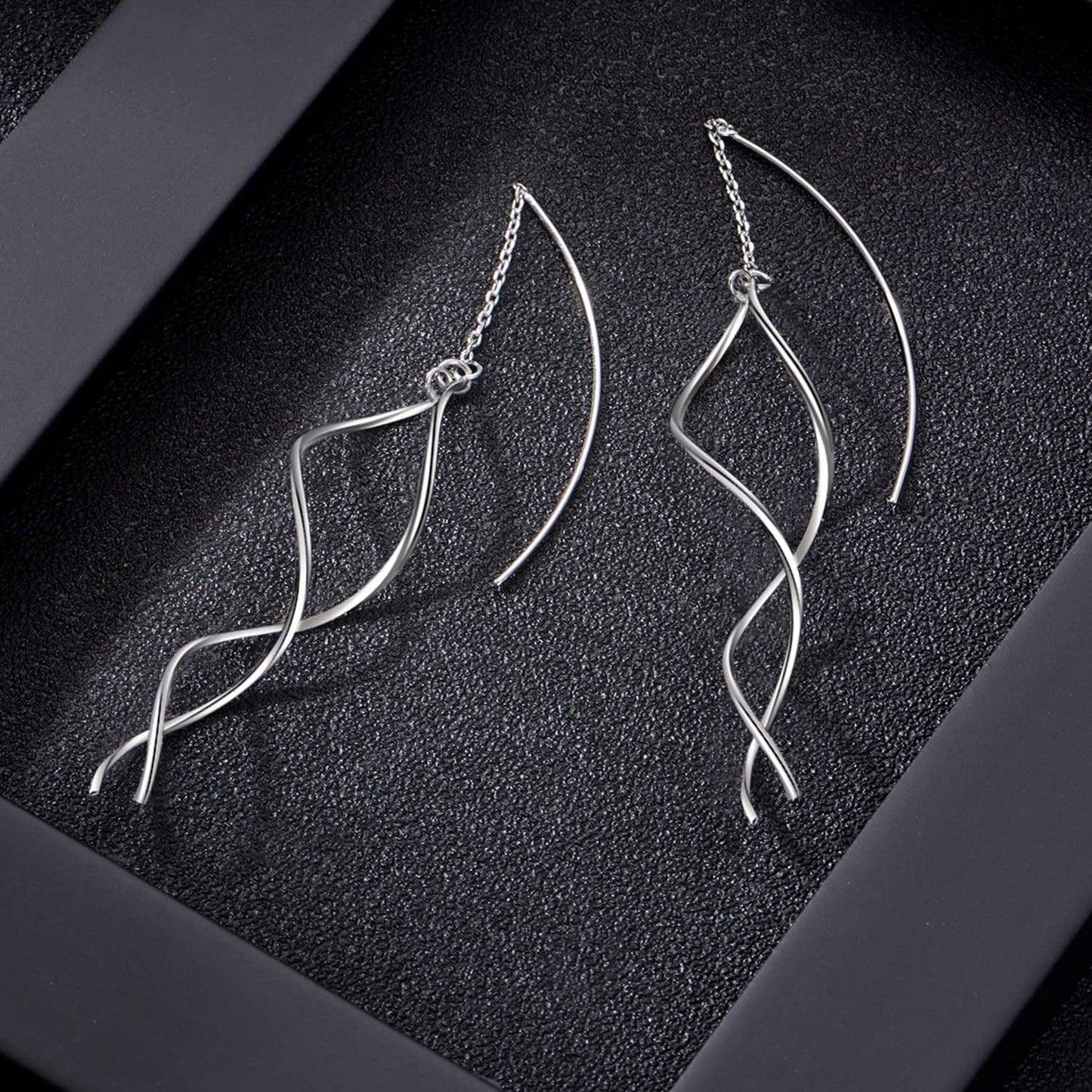 Handmade Earrings for Women, 925 Sterling Silver Earrings, Fashionable Long Threader Earrings, Twisted Linear Curved Dangle Drop Earrings, Hypoallergenic Tiny Twist Earrings Gift for Teens Girls