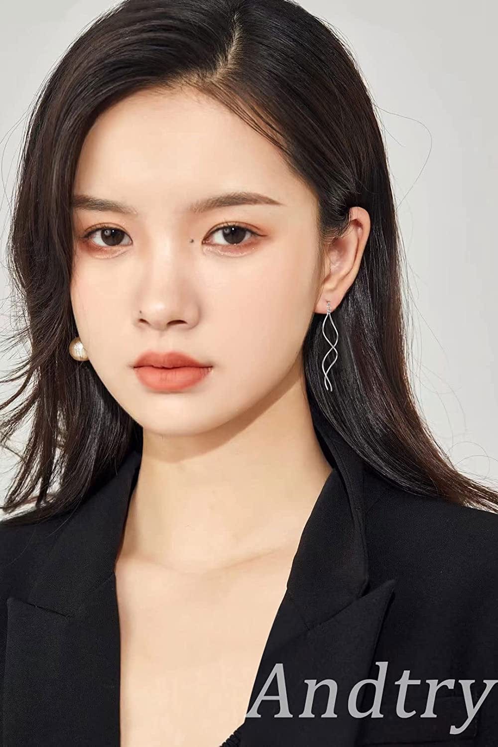 Handmade Earrings for Women, 925 Sterling Silver Earrings, Fashionable Long Threader Earrings, Twisted Linear Curved Dangle Drop Earrings, Hypoallergenic Tiny Twist Earrings Gift for Teens Girls