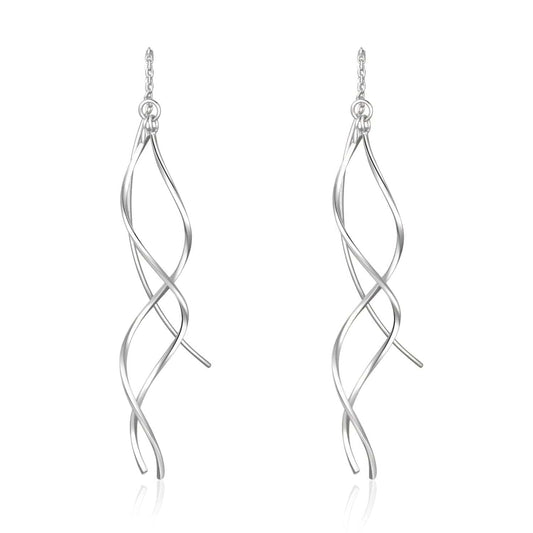 Handmade Earrings for Women, 925 Sterling Silver Earrings, Fashionable Long Threader Earrings, Twisted Linear Curved Dangle Drop Earrings, Hypoallergenic Tiny Twist Earrings Gift for Teens Girls Silver