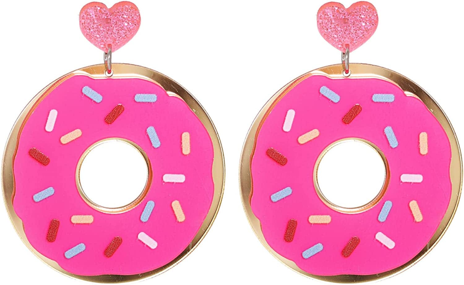 Handmade Imitate Acrylic Food Dangle Earrings Unique Colorful Sweetheart Funny Earrings Cute Ice Cream Cake Hamburger Earrings for Women Girls Statement Jewellery Gifts Doughnut