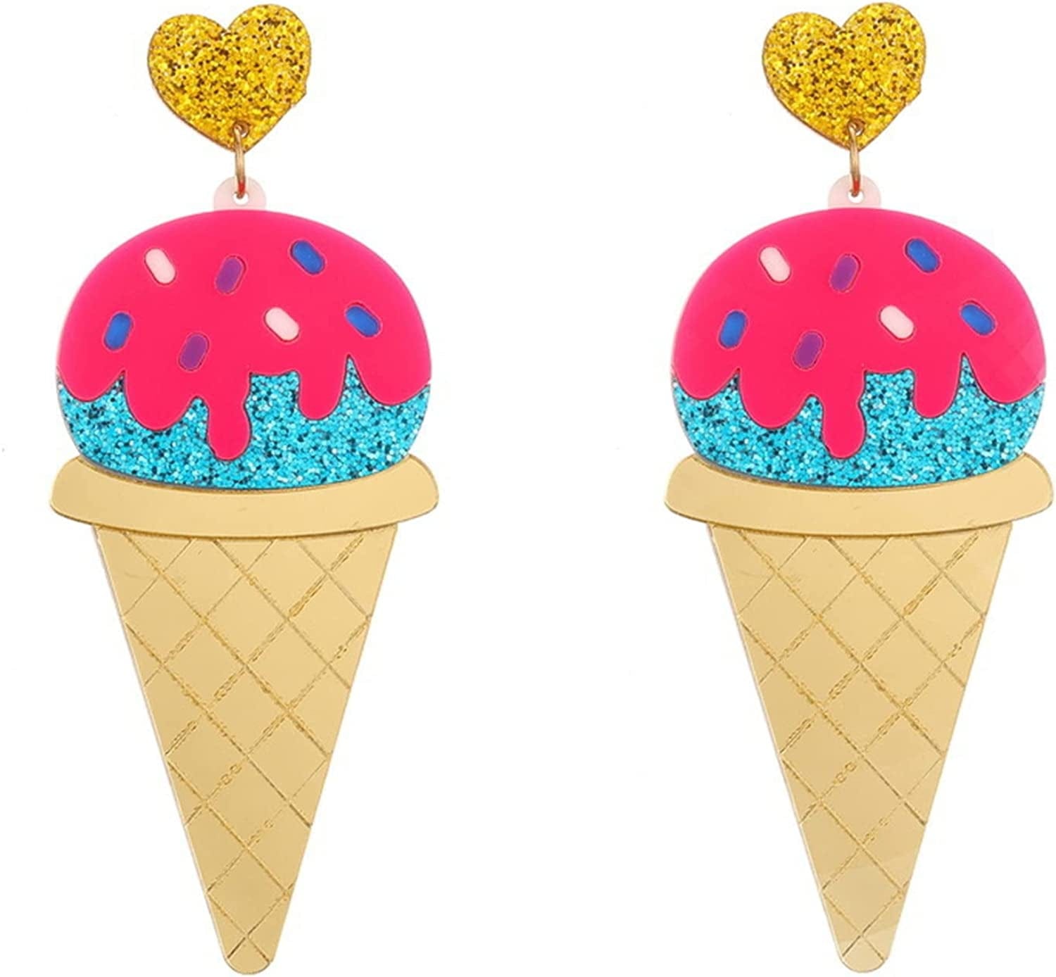 Handmade Imitate Acrylic Food Dangle Earrings Unique Colorful Sweetheart Funny Earrings Cute Ice Cream Cake Hamburger Earrings for Women Girls Statement Jewellery Gifts Ice Cream A