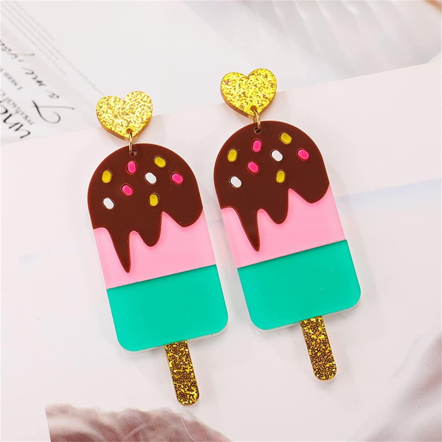 Handmade Imitate Acrylic Food Dangle Earrings Unique Colorful Sweetheart Funny Earrings Cute Ice Cream Cake Hamburger Earrings for Women Girls Statement Jewellery Gifts