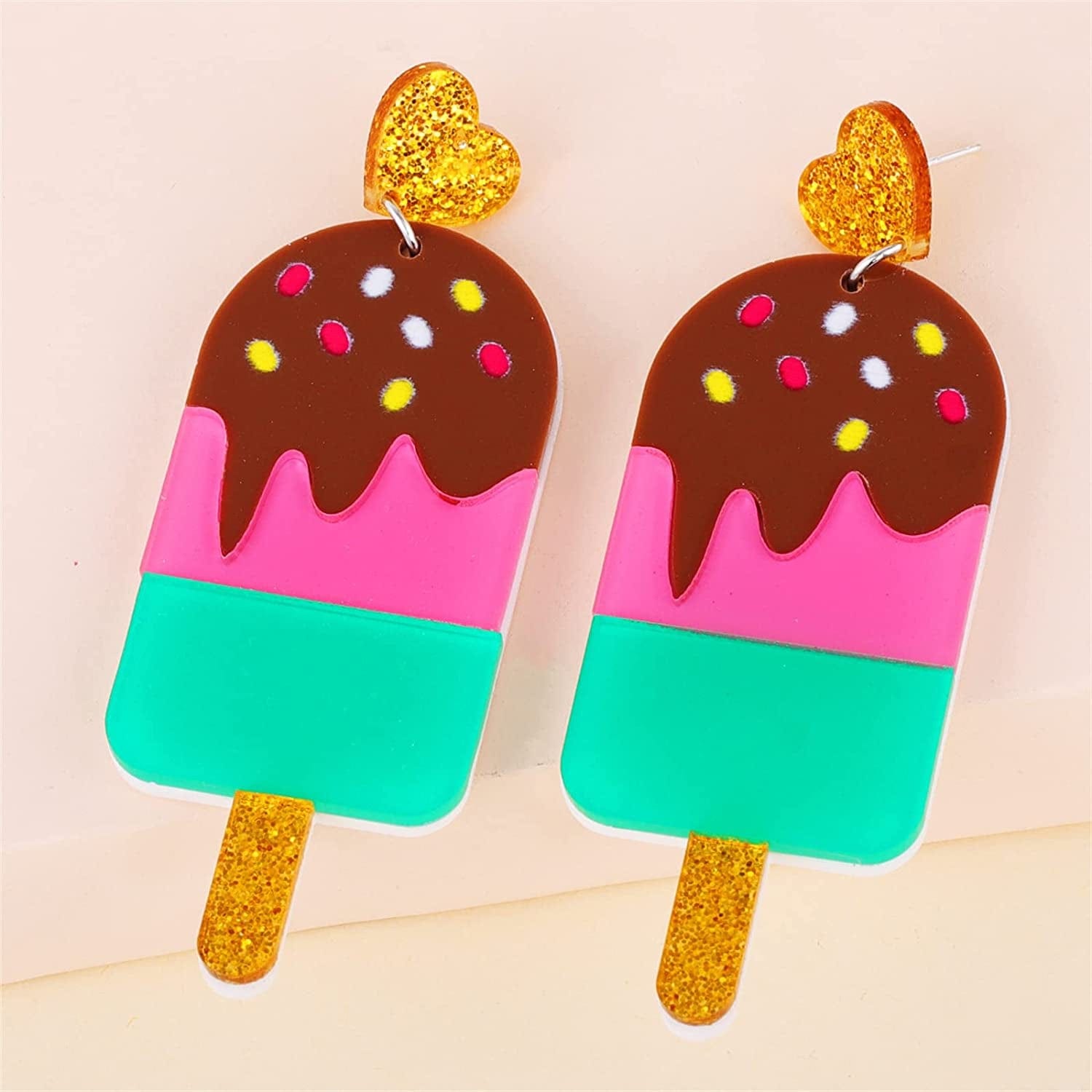 Handmade Imitate Acrylic Food Dangle Earrings Unique Colorful Sweetheart Funny Earrings Cute Ice Cream Cake Hamburger Earrings for Women Girls Statement Jewellery Gifts
