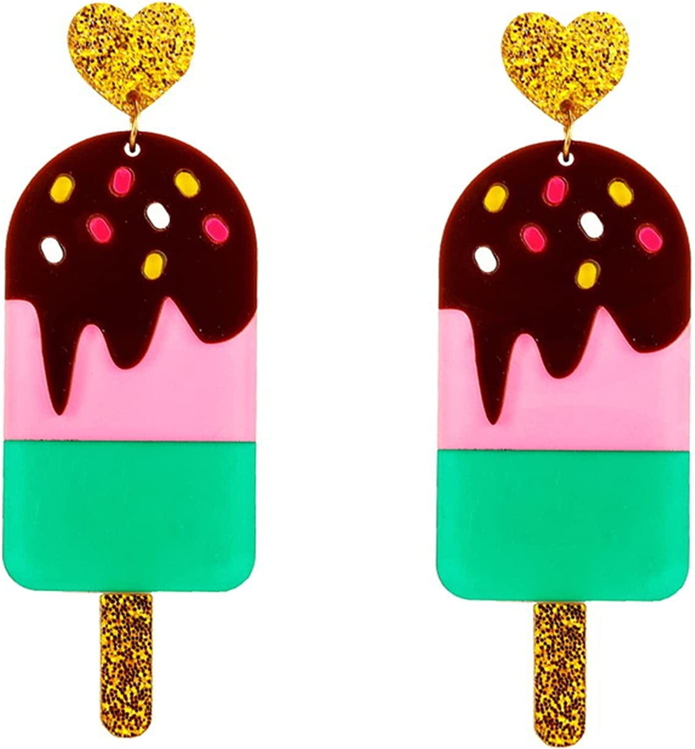 Handmade Imitate Acrylic Food Dangle Earrings Unique Colorful Sweetheart Funny Earrings Cute Ice Cream Cake Hamburger Earrings for Women Girls Statement Jewellery Gifts Ice Cream
