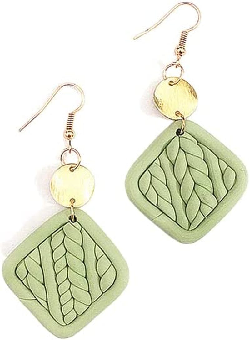 Handmade Polymer Clay Rattan Flower Earring for Women Girls Cute Geometric Boho Drop Dangle Earrings Lightweight Dainty Jewelry Gift(A) Green / One Size