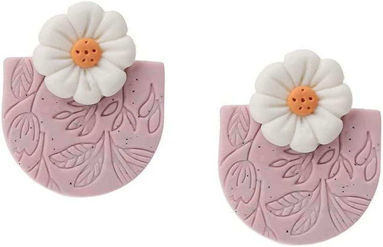 Handmade Polymer Clay Rattan Flower Earring for Women Girls Cute Geometric Boho Drop Dangle Earrings Lightweight Dainty Jewelry Gift(A) Daisy2 / One Size