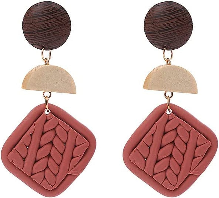 Handmade Polymer Clay Rattan Flower Earring for Women Girls Cute Geometric Boho Drop Dangle Earrings Lightweight Dainty Jewelry Gift(A) C / One Size