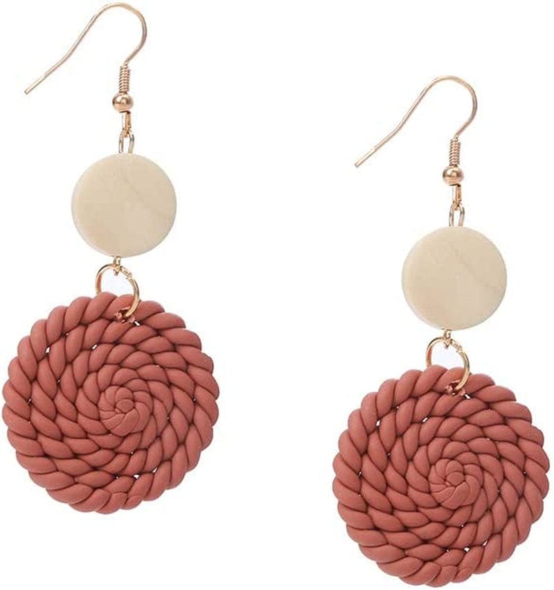 Handmade Polymer Clay Rattan Flower Earring for Women Girls Cute Geometric Boho Drop Dangle Earrings Lightweight Dainty Jewelry Gift(A) G / One Size