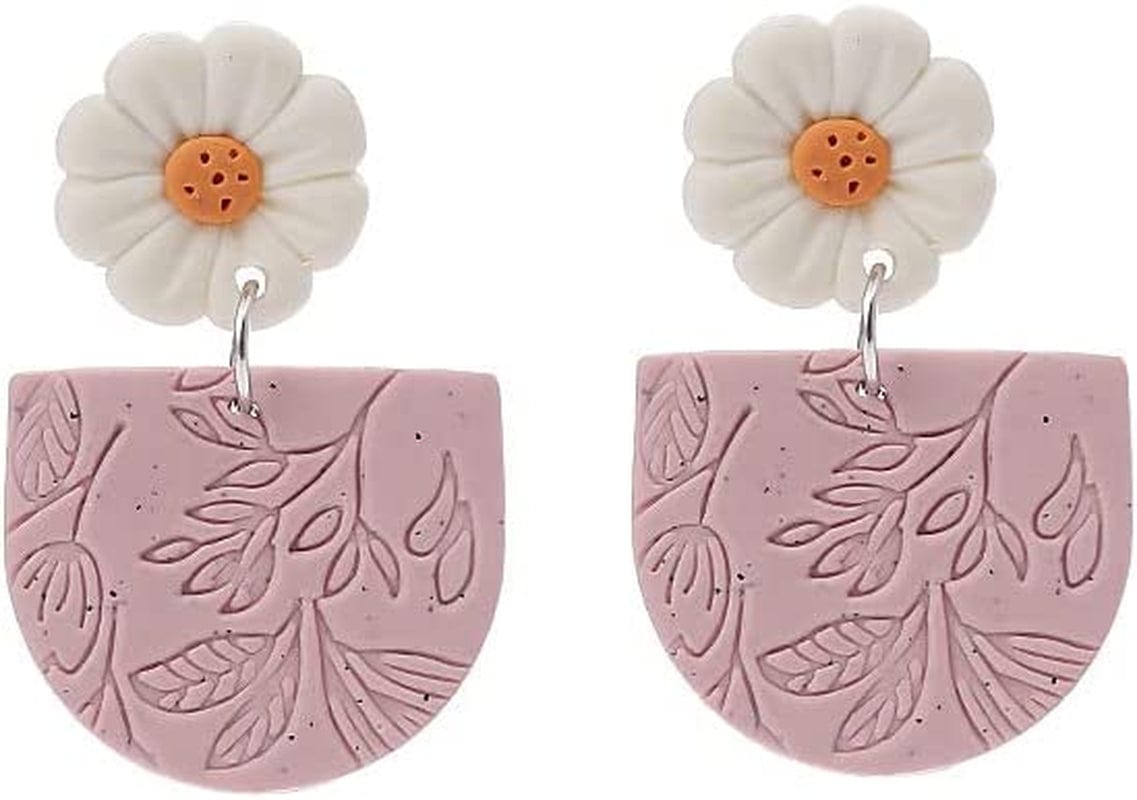 Handmade Polymer Clay Rattan Flower Earring for Women Girls Cute Geometric Boho Drop Dangle Earrings Lightweight Dainty Jewelry Gift(A) Daisy / One Size