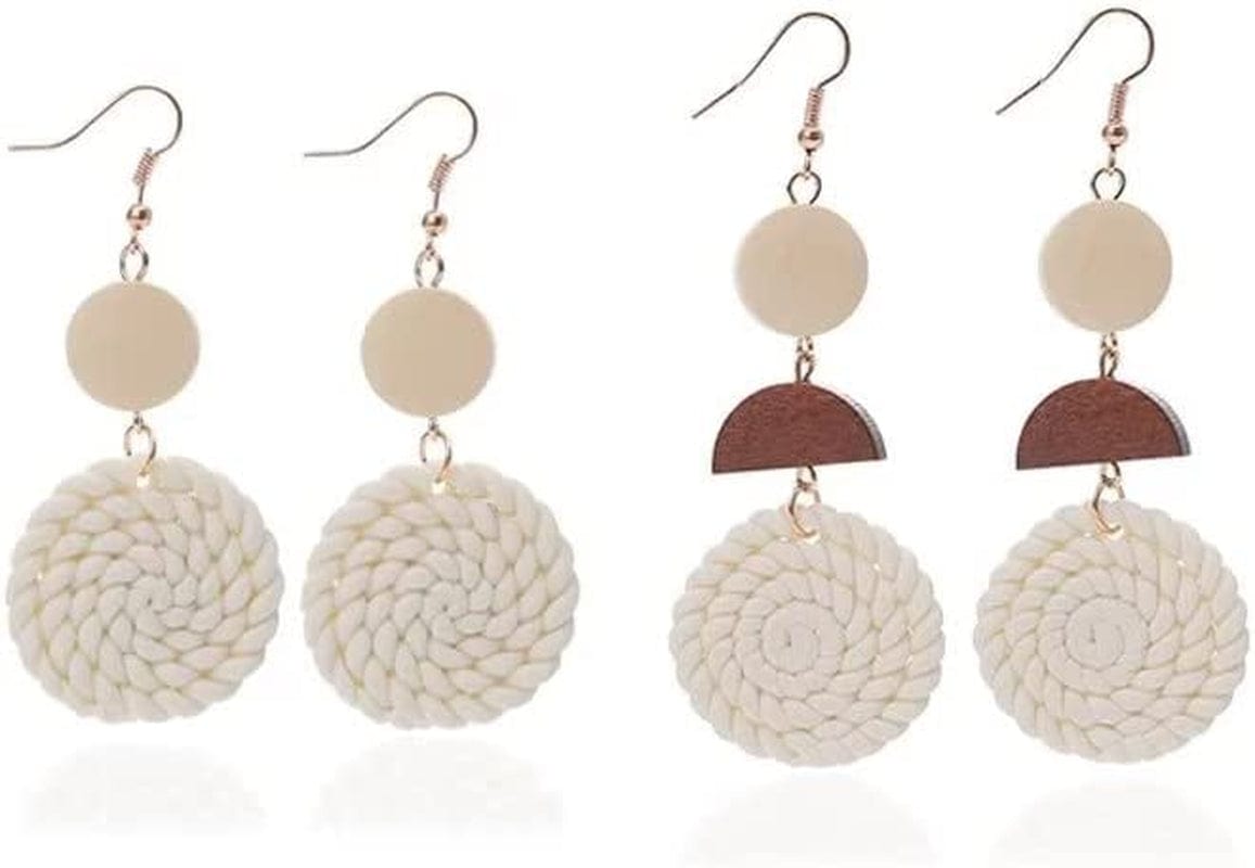 Handmade Polymer Clay Rattan Flower Earring for Women Girls Cute Geometric Boho Drop Dangle Earrings Lightweight Dainty Jewelry Gift(A) White Set / One Size