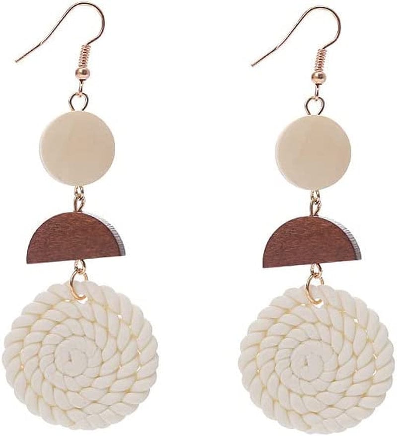 Handmade Polymer Clay Rattan Flower Earring for Women Girls Cute Geometric Boho Drop Dangle Earrings Lightweight Dainty Jewelry Gift(A) E / One Size