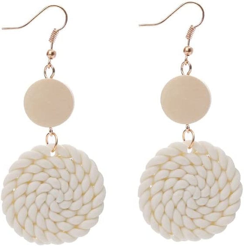 Handmade Polymer Clay Rattan Flower Earring for Women Girls Cute Geometric Boho Drop Dangle Earrings Lightweight Dainty Jewelry Gift(A) F / One Size