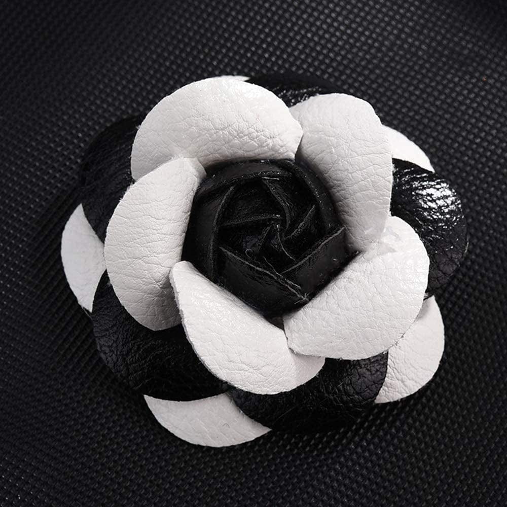 Handmade PU Leather Camellia Flower Brooch,Boutonniere Lapel Pin Jewelry Brooches Flower Corsage Gifts Camellia Pin DIY Blue,Wine Red,Gold,White,Silver,Rose,Purple AMX2V0650HUS 0 Black&white