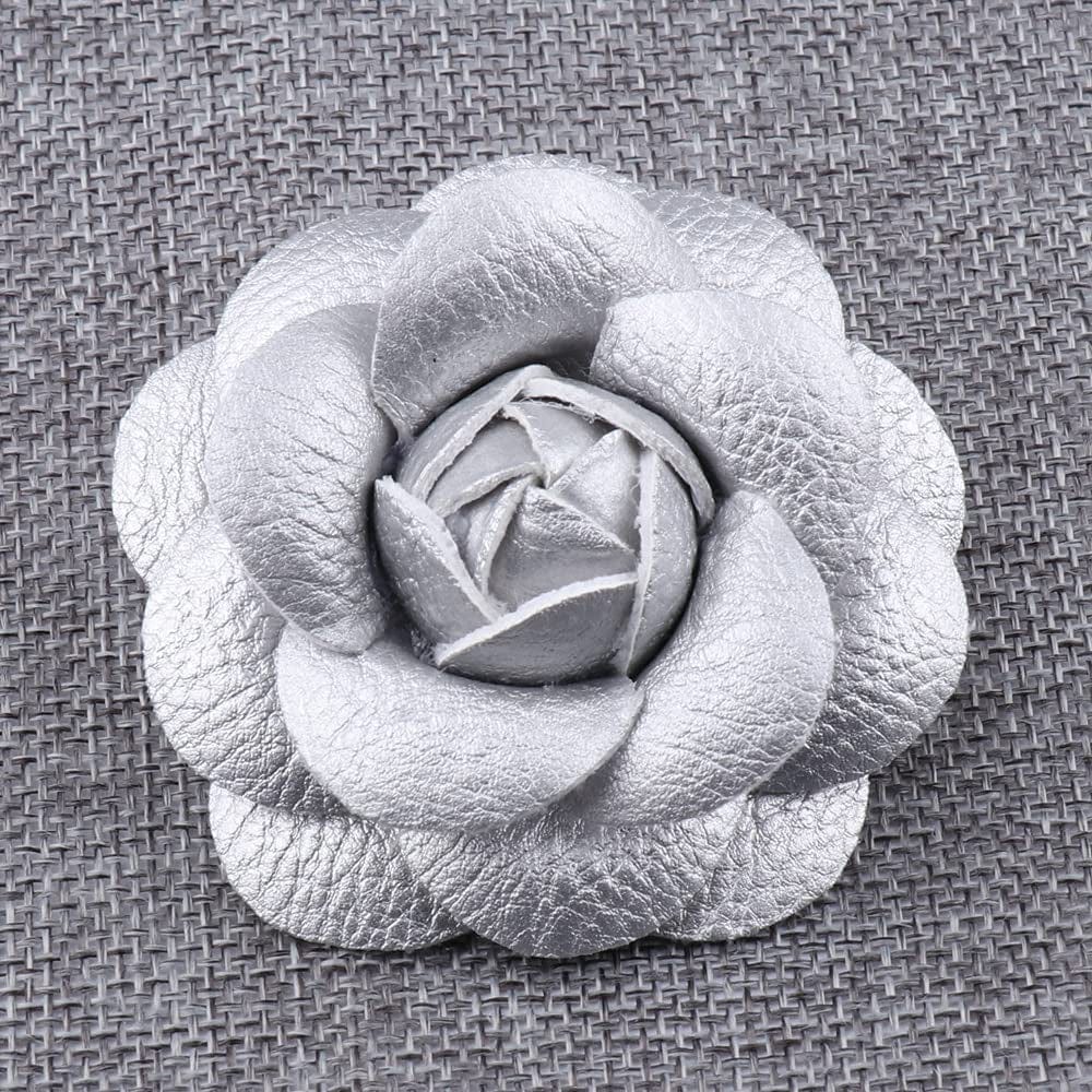 Handmade PU Leather Camellia Flower Brooch,Boutonniere Lapel Pin Jewelry Brooches Flower Corsage Gifts Camellia Pin DIY Blue,Wine Red,Gold,White,Silver,Rose,Purple AMX2V0650HUS 0
