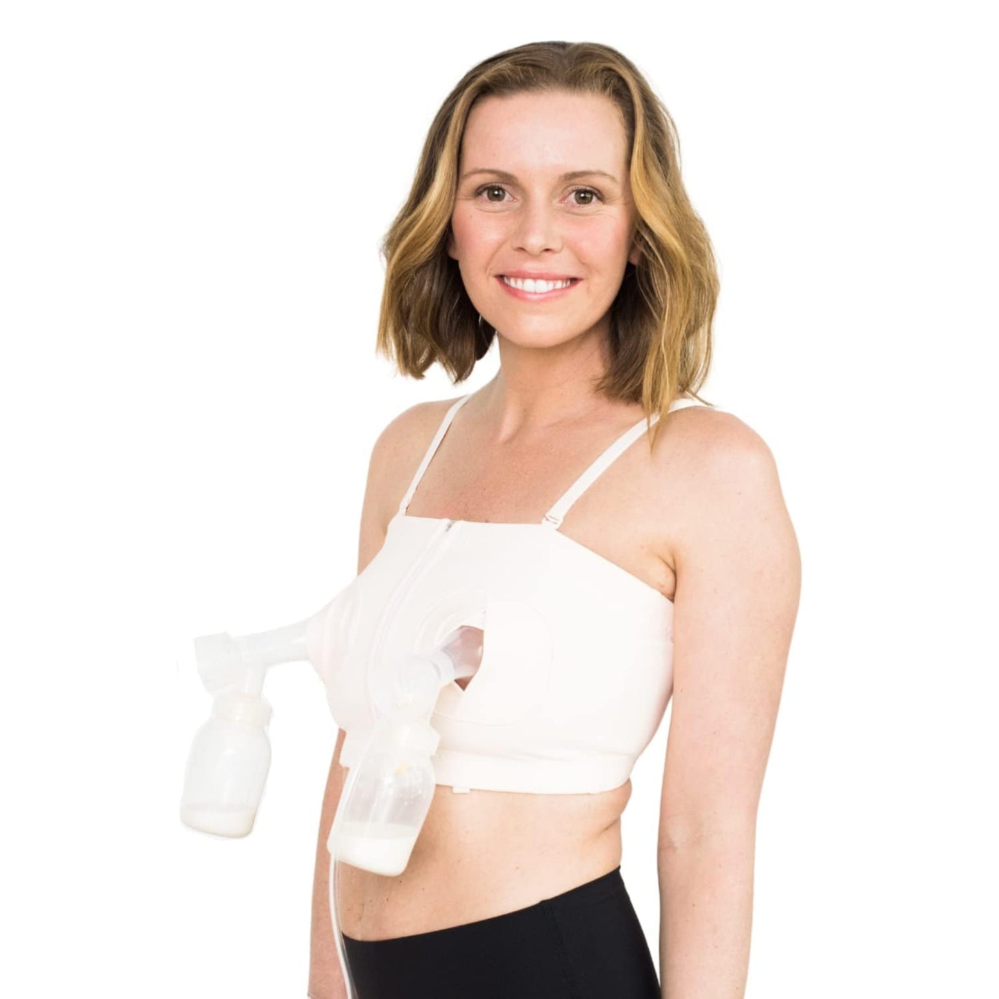 Hands-Free Pumping Bra - Comfortable, Adjustable, Customizable - Converts Nursing Bra or Maternity Bra to Breast Pump Bra - Bra for Breastfeeding Pumps for Women - XS/L - Black Soft Pink / X-Small-Large
