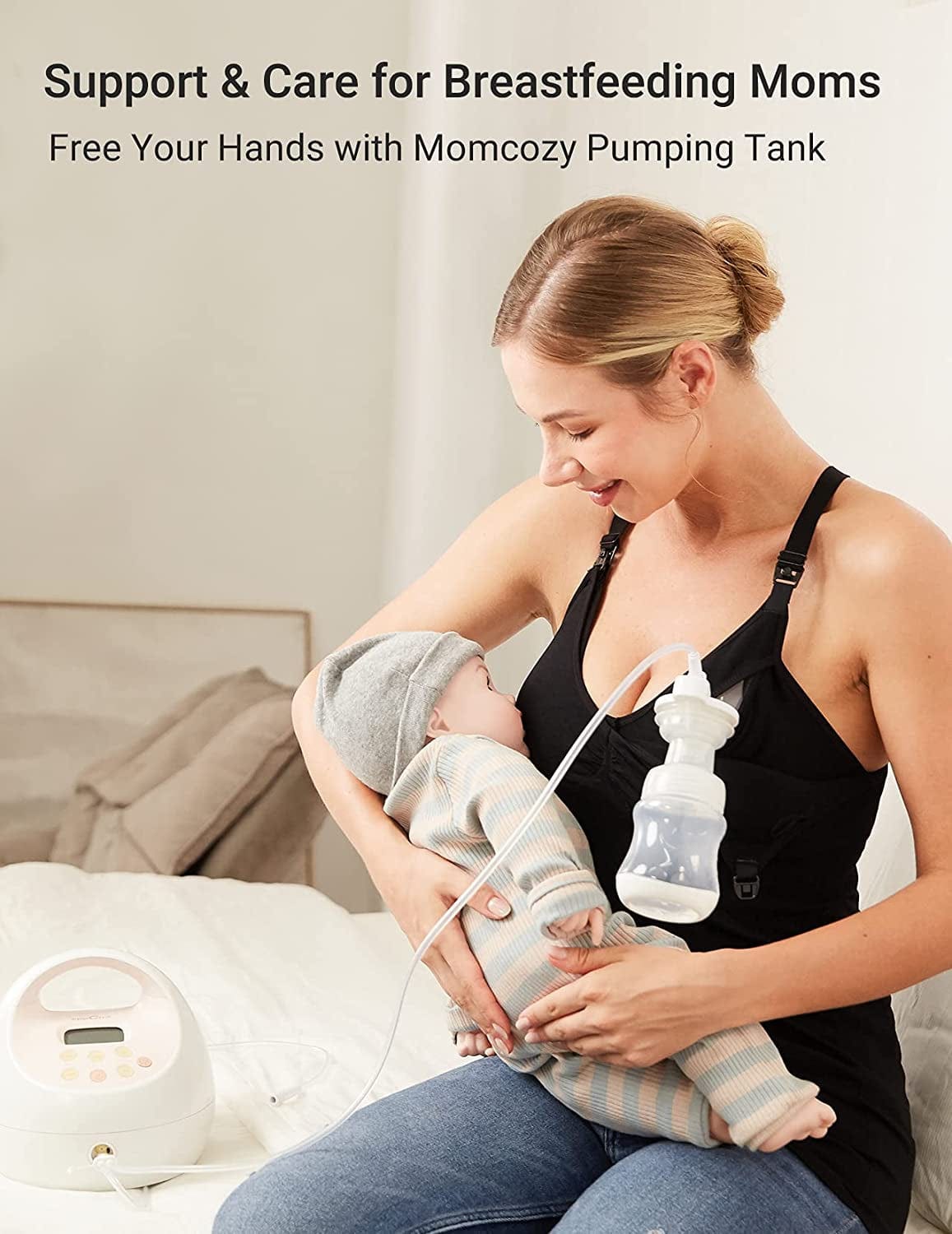 Hands Free Pumping & Nursing All-In-One Nursing Tank Tops with Built in Bra Women Maternity Nursing and Pumping Camis