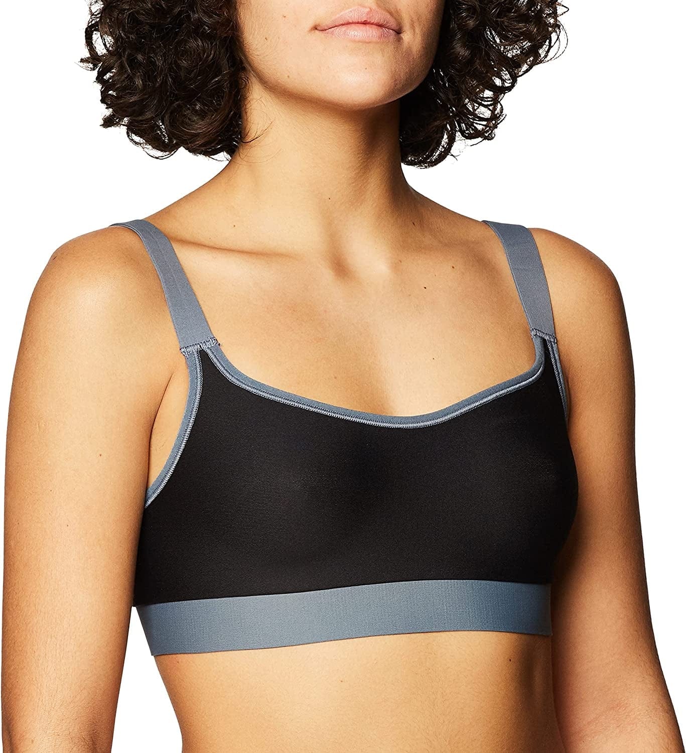 Hanes Black Sports Bra, Reversible Wireless Bra, Moisture-Wicking, Smoothtec Wirefree Black/Dada Grey / Large