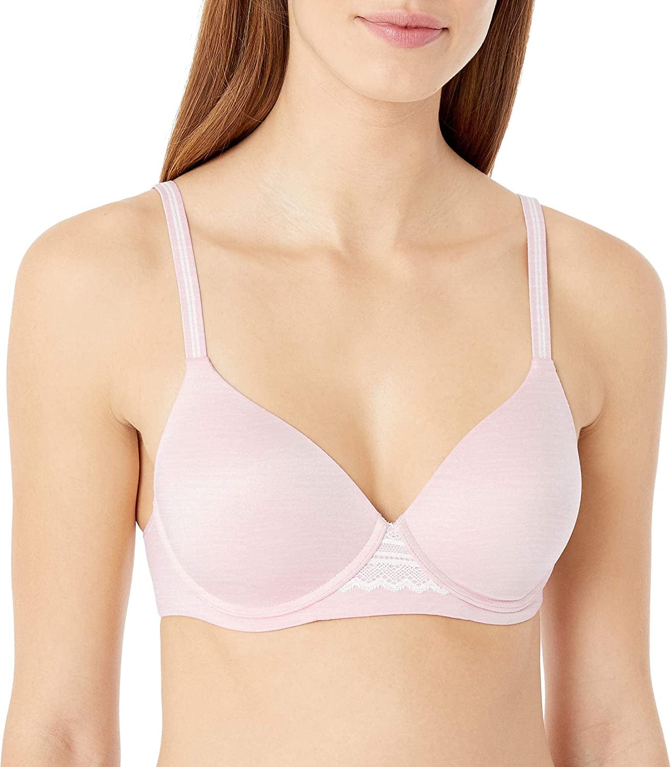Hanes Ultimate Women'S T-Shirt Natural Lift Foam Wirefree Bra DHHU25 Model Pink Heather/White / XX-Large