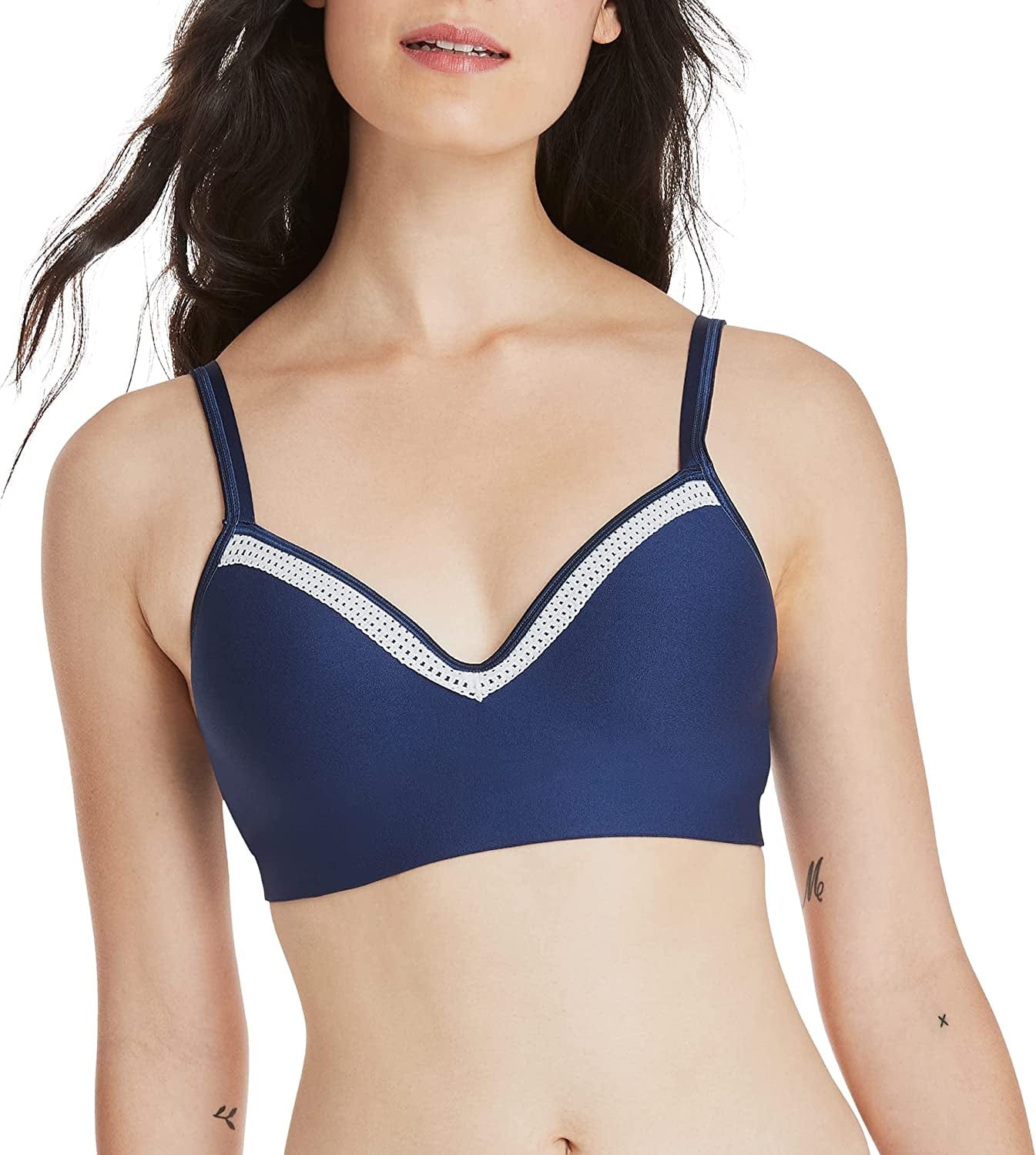 Hanes Women'S Smoothtec Comfortflex Fit Wirefree Bra MHG199 In the Navy/Sterling Grey / Medium