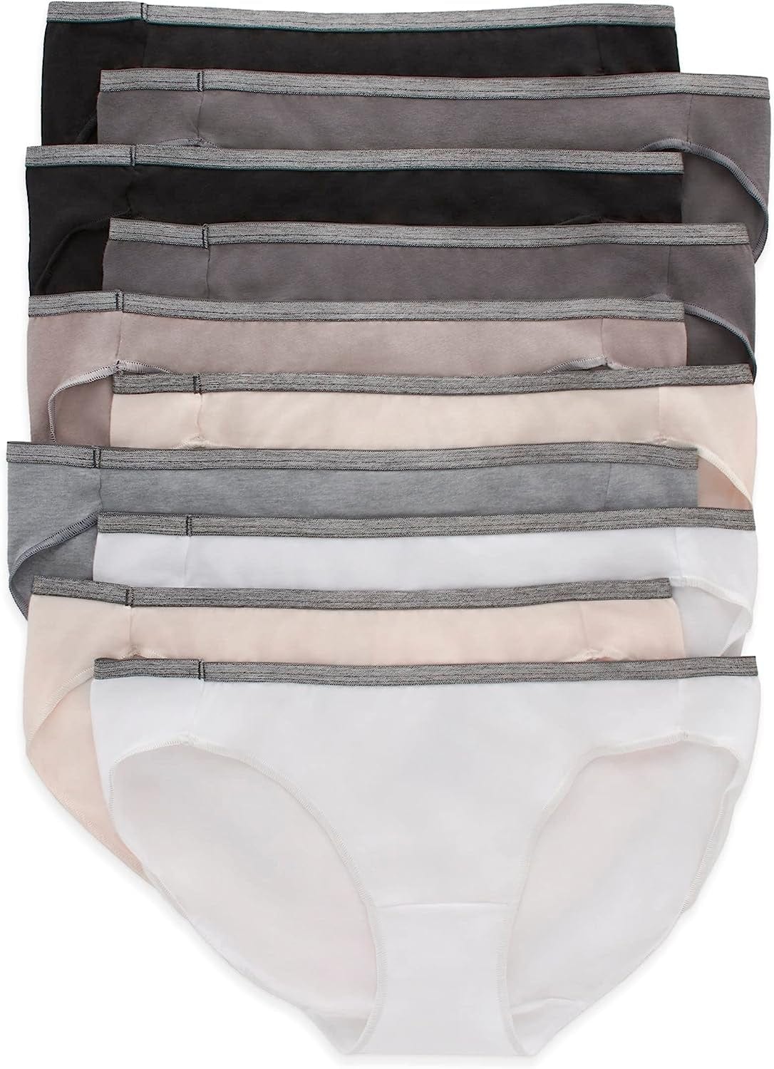Hanes Women'S Stretch Panties, Moisture-Wicking Cotton Underwear, 10-Pack (Colors May Vary) Black,gray,beige and White / Bikini / 9