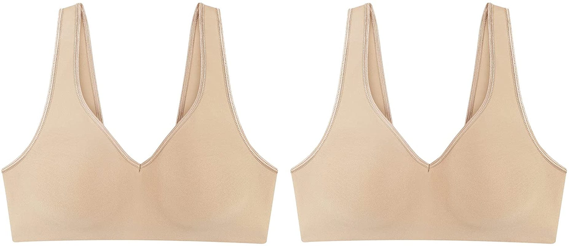 Hanes Women'S Wireless Bra with Cooling, Seamless Smooth Comfort Wirefree T-Shirt Bra Nude/Nude, 2-pack / 3X-Large Plus