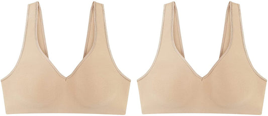 Hanes Women'S Wireless Bra with Cooling, Seamless Smooth Comfort Wirefree T-Shirt Bra Nude/Nude, 2-pack / 3X-Large Plus