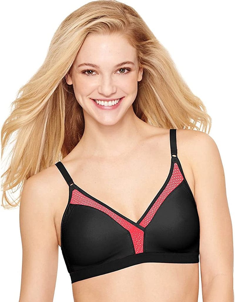 Hanes Women'S X-Temp Mesh Wirefree Convertible Bra MHG506 Black W/ Diva Pink / 3X