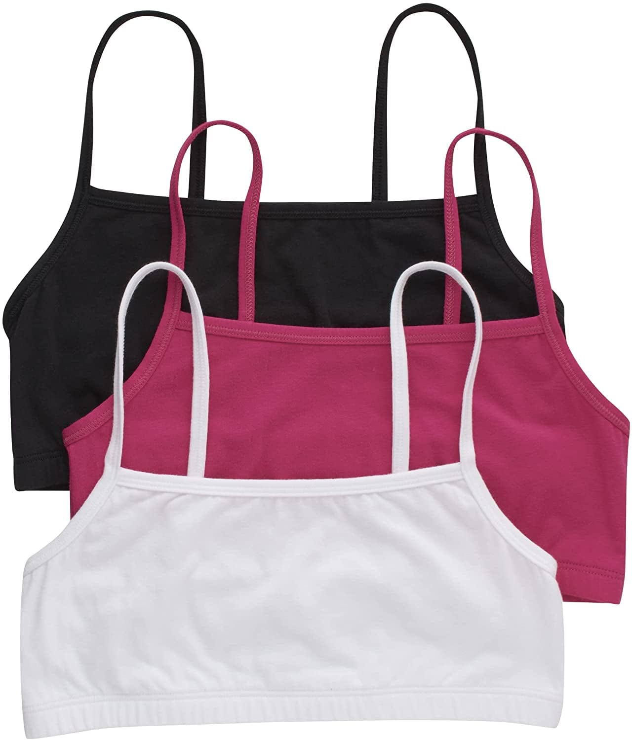 Hanes Womens String Bralette Pack, Low-Impact Bra, Cooling Stretch Cotton Bralette, 3-Pack Black/Fantastic Fuchsia/White / 3X-Large