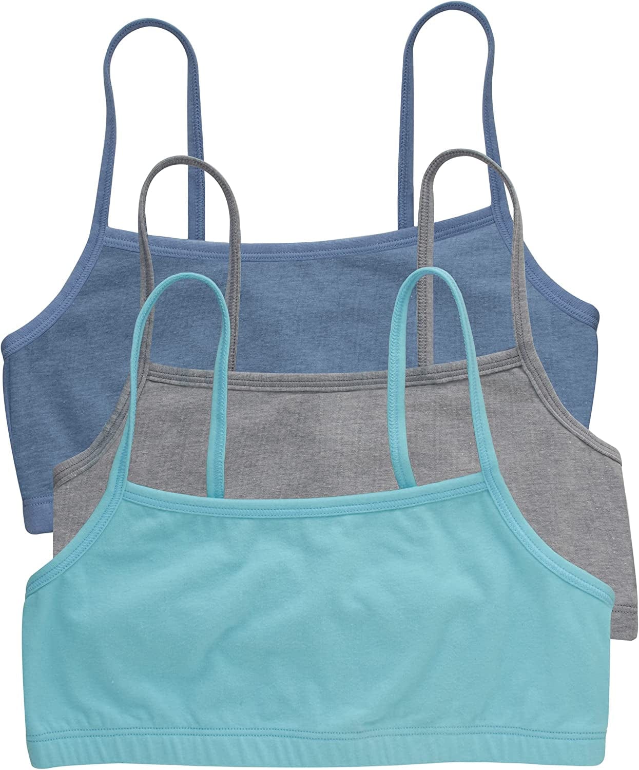 Hanes Womens String Bralette Pack, Low-Impact Bra, Cooling Stretch Cotton Bralette, 3-Pack Denim Jacket/Concrete Heather/Ultra Blue / Small