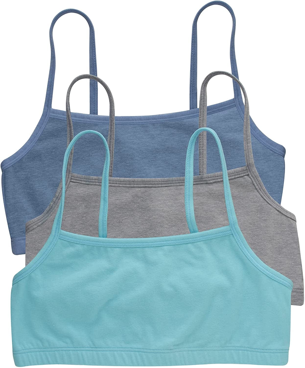 Hanes Womens String Bralette Pack, Low-Impact Bra, Cooling Stretch Cotton Bralette, 3-Pack Denim Jacket/Concrete Heather/Ultra Blue / X-Large