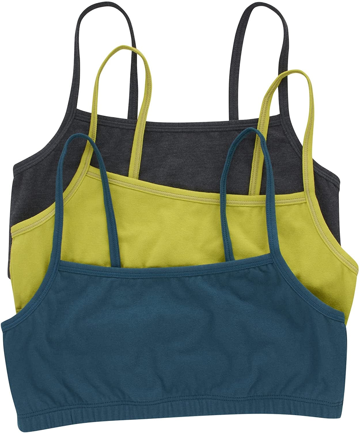 Hanes Womens String Bralette Pack, Low-Impact Bra, Cooling Stretch Cotton Bralette, 3-Pack Sky Grey Heather/Citrus Lime/Petro Teal / X-Large