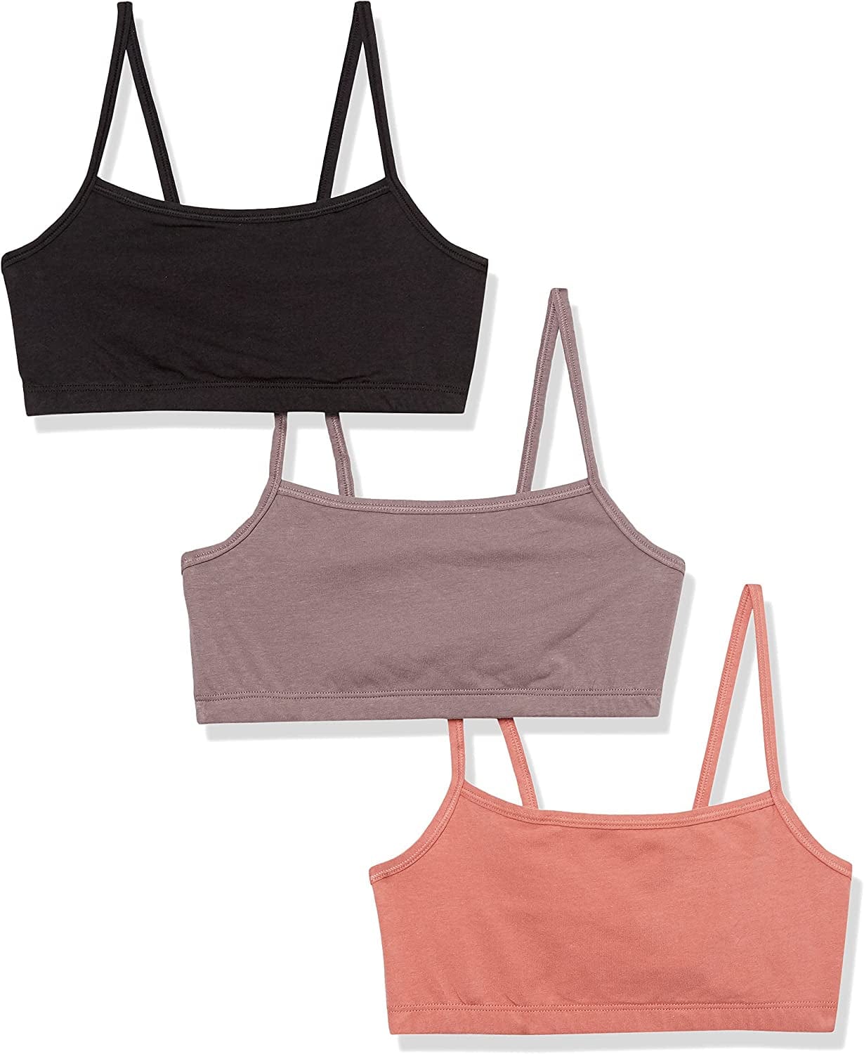 Hanes Womens String Bralette Pack, Low-Impact Bra, Cooling Stretch Cotton Bralette, 3-Pack Black/Spiced Fig/Terra Red / Small