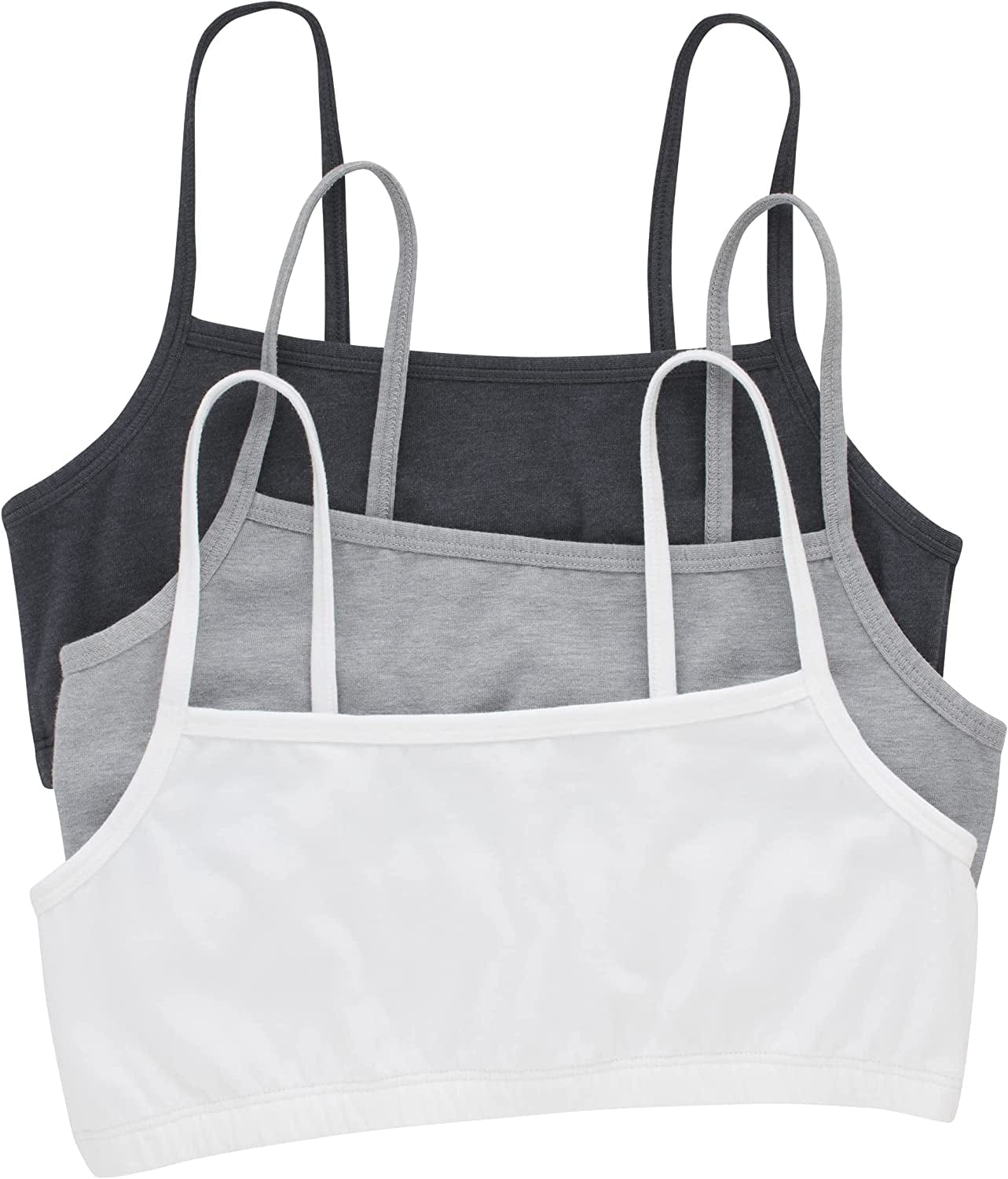 Hanes Womens String Bralette Pack, Low-Impact Bra, Cooling Stretch Cotton Bralette, 3-Pack Sky Grey Heather/Concrete Heather/White / Small
